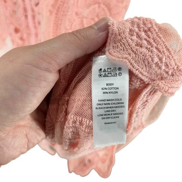 Rachel Zoe Blush Embroidered‎ Sheer Boho Kaftan Cover-Up OS - Picture 6 of 7